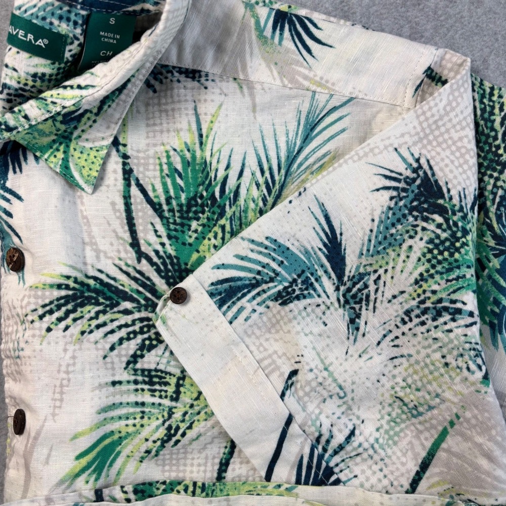 Cubavera Mens Small Palm Tree Print Button Down Short Sleeve Shirt